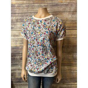 Vintage 80s Short Sleeve Top XL Short‎ Sleeve Colorful Pattern Crewneck